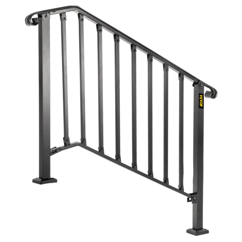 Barandillas VEVOR para escaleras exteriores, aptas para 3 o 4 peldaños, barandilla de hierro forjado Picket#3, barandilla flexible para porches, barandillas negras de estilo transicional para escalones de hormigón o escaleras de madera.