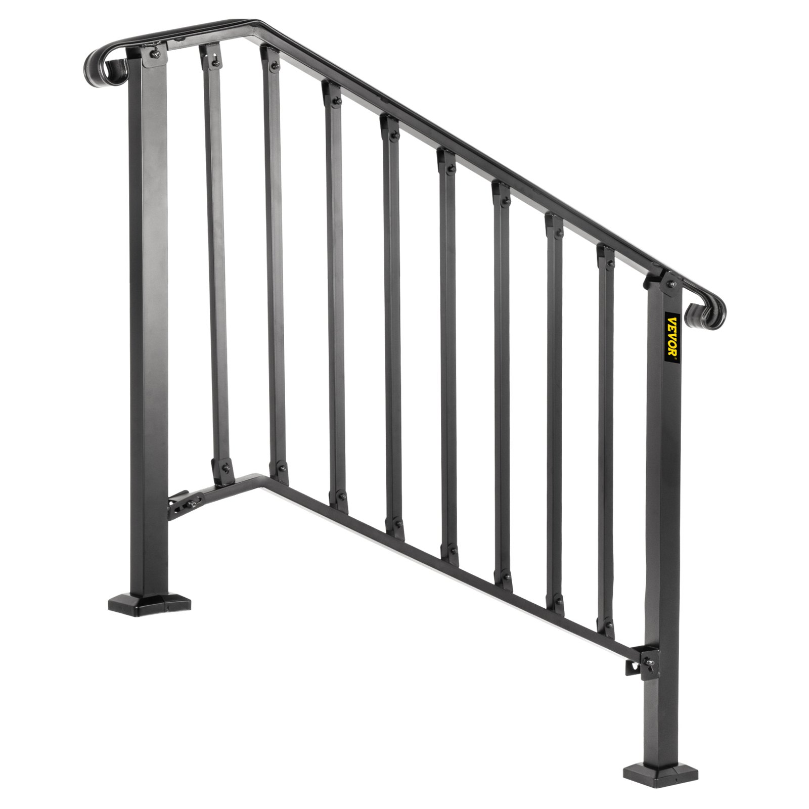 Pasamanos VEVOR para escaleras exteriores, aptos para 3 o 4 escalones, pasamanos de hierro forjado de piquete n.° 3, pasamanos flexible para porche, pasamanos negros de transición para escalones de hormigón o escaleras de madera.