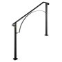 Pasamanos VEVOR negro para escaleras de exterior con soporte curvado y base cuadrada.