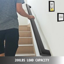 VEVOR Negro 4 pies Barandillas de mano Escalera montada en la pared Escalera recubierta de polvo 200 lbs Capacidad de carga Soporte moderno Pasamanos para escaleras interiores