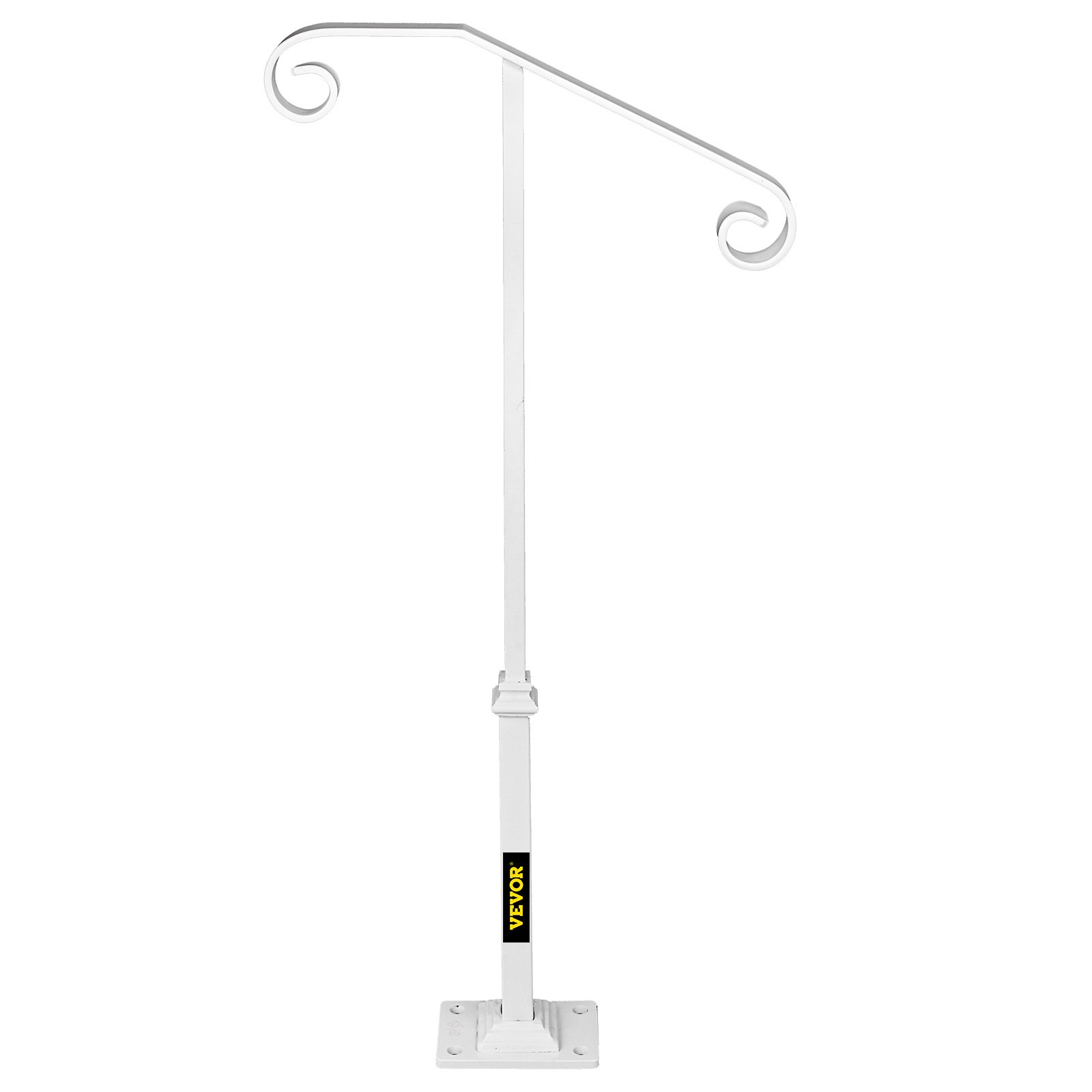 Pasamanos de un solo poste VEVOR de hierro forjado blanco con soporte para escalones de 1 o 2 escalones. Pasamanos de un solo poste.