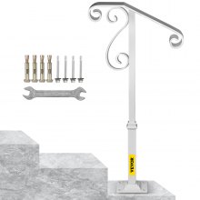 Pasamanos VEVOR para escalones al aire libre, se adapta a 1 o 2 escalones de escalera al aire libre, diseño de flores de pasamanos de hierro forjado de un solo poste, barandillas de porche blancas para escalones de hormigón o escaleras de madera con base
