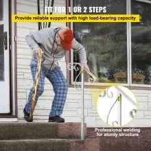 VEVOR Pasamanos para escalones al aire libre, se adapta a 1 o 2 escalones de barandilla de escalera al aire libre, diseño de flores de pasamanos de hierro forjado de un solo poste, barandillas de porche blancas para escalones de hormigón o escaleras de madera sin base