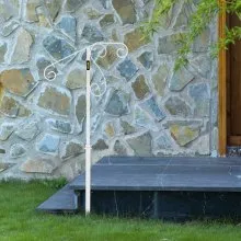 VEVOR Pasamanos para escalones al aire libre, se adapta a 1 o 2 escalones de barandilla de escalera al aire libre, diseño de flores de pasamanos de hierro forjado de un solo poste, barandillas de porche blancas para escalones de hormigón o escaleras de madera sin base