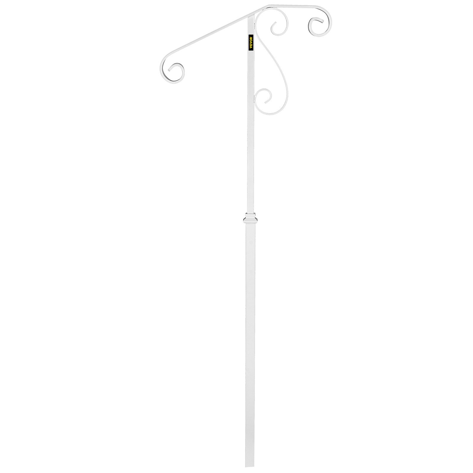 Pasamanos VEVOR para escaleras exteriores, apto para 1 o 2 escalones, pasamanos de hierro forjado de un solo poste con diseño floral, barandillas blancas para porche, para escalones de hormigón o escaleras de madera sin base.