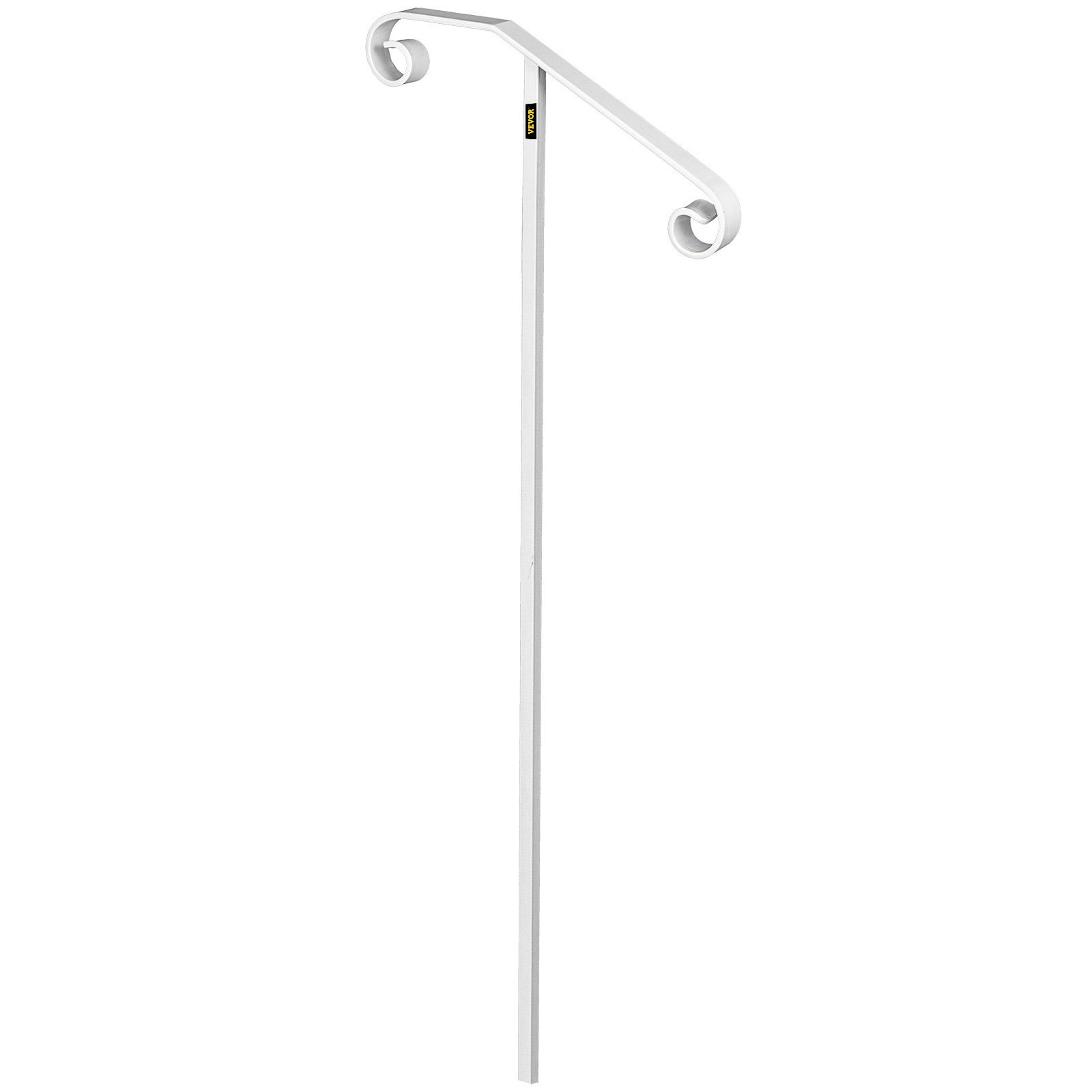 Pasamanos VEVOR blanco con extremos rizados decorativos y un diseño minimalista.