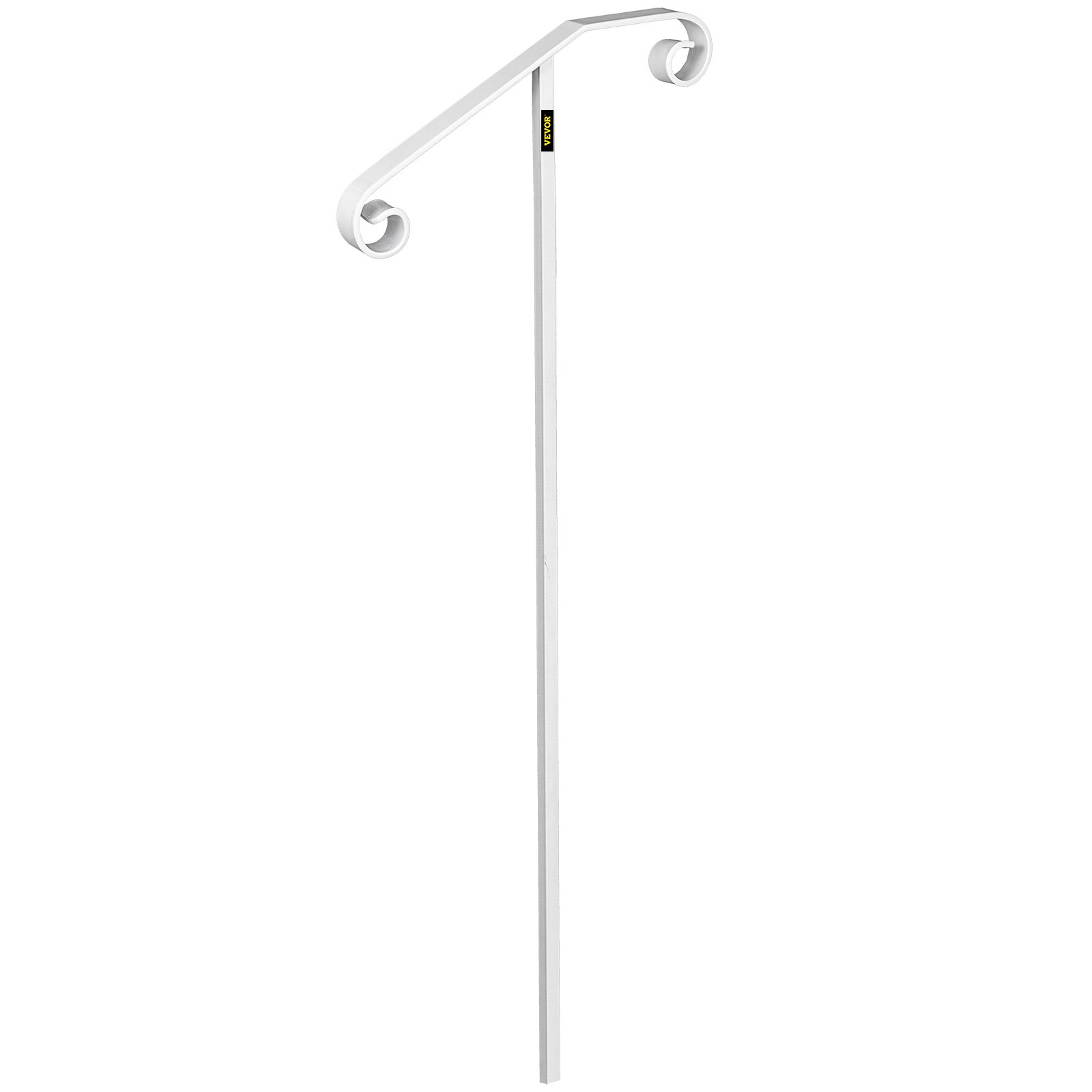 Pasamanos VEVOR blanco con diseño de voluta, poste vertical resistente y estilo minimalista.
