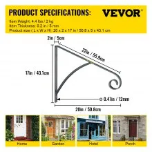 VEVOR Pasamanos de hierro forjado para montar en la pared, gris