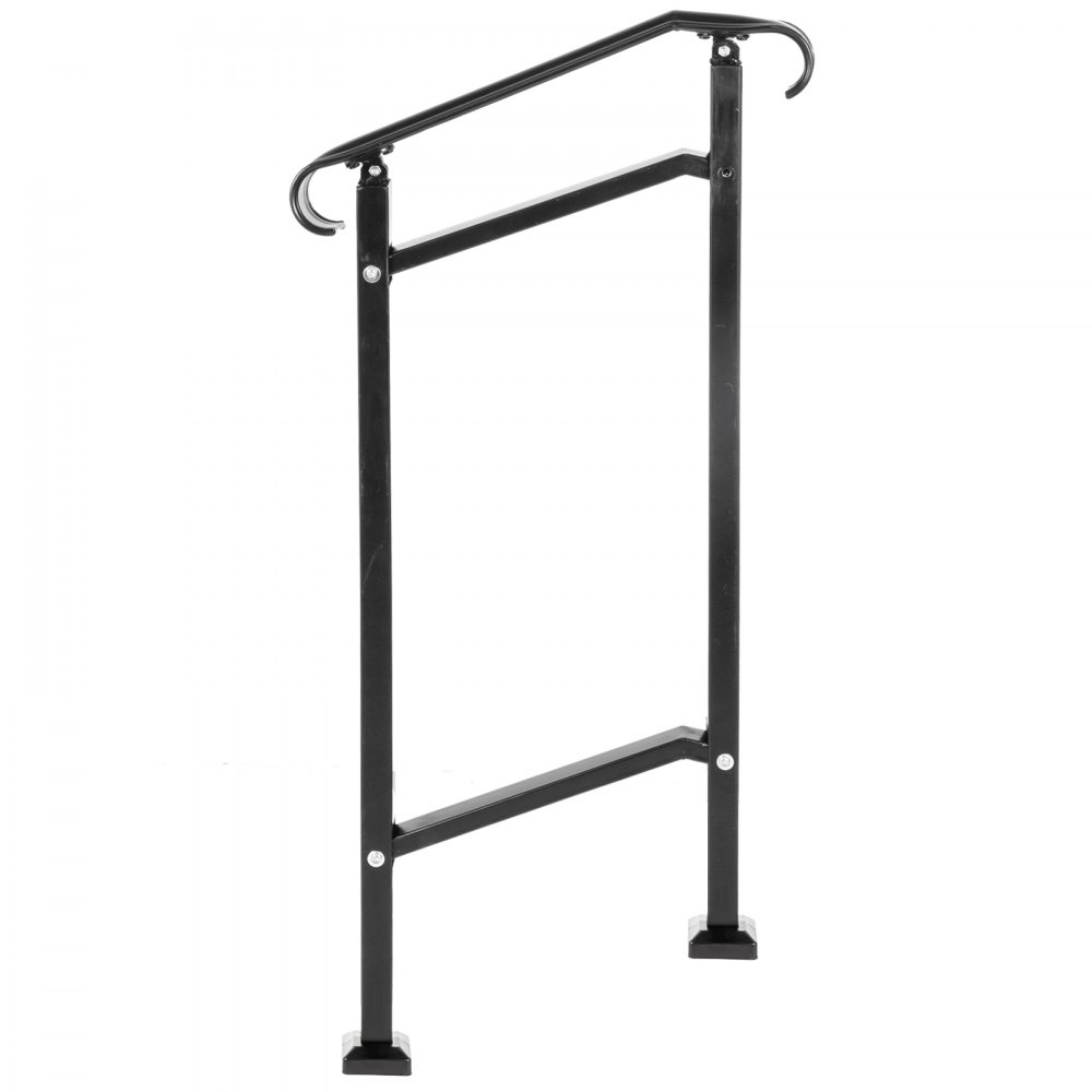Barandilla de escalera exterior VEVOR, apta para 1 o 2 escalones, pasamanos de hierro forjado, pasamanos ajustables para porche delantero, pasamanos de transición negro para escalones de hormigón o escaleras de madera con kit de instalación.