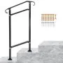 VEVOR - Barandilla de escalera para exterior, de hierro forjado, ajustable para 1 o 2 escalones, para porche delantero, color negro, ideal para escalones de hormigón o madera, con kit de instalación.