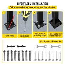 Barandilla de escalera exterior VEVOR, compatible con pasamanos de hierro forjado de 1 o 2 escalones, pasamanos de porche delantero ajustable, pasamanos de transición negro para escalones de hormigón o escaleras de madera con kit de instalación