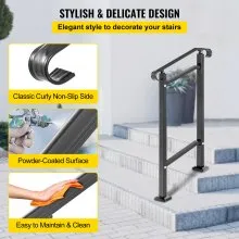 Barandilla de escalera exterior VEVOR, compatible con pasamanos de hierro forjado de 1 o 2 escalones, pasamanos de porche delantero ajustable, pasamanos de transición negro para escalones de hormigón o escaleras de madera con kit de instalación