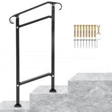 Barandilla de escalera exterior VEVOR, compatible con pasamanos de hierro forjado de 1 o 2 escalones, pasamanos de porche delantero ajustable, pasamanos de transición negro para escalones de hormigón o escaleras de madera con kit de instalación