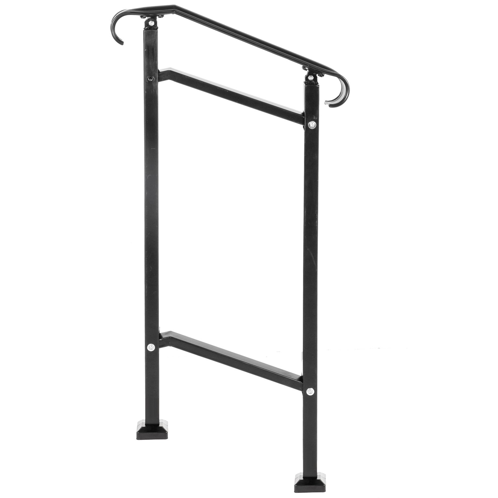 Barandilla de escalera de exterior VEVOR, pasamanos de metal negro con dos soportes verticales.