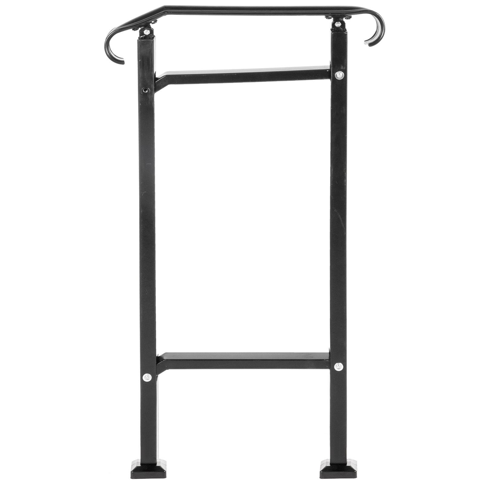 Barandilla de escalera para exterior VEVOR, estructura de metal negro con barras de soporte dobles.