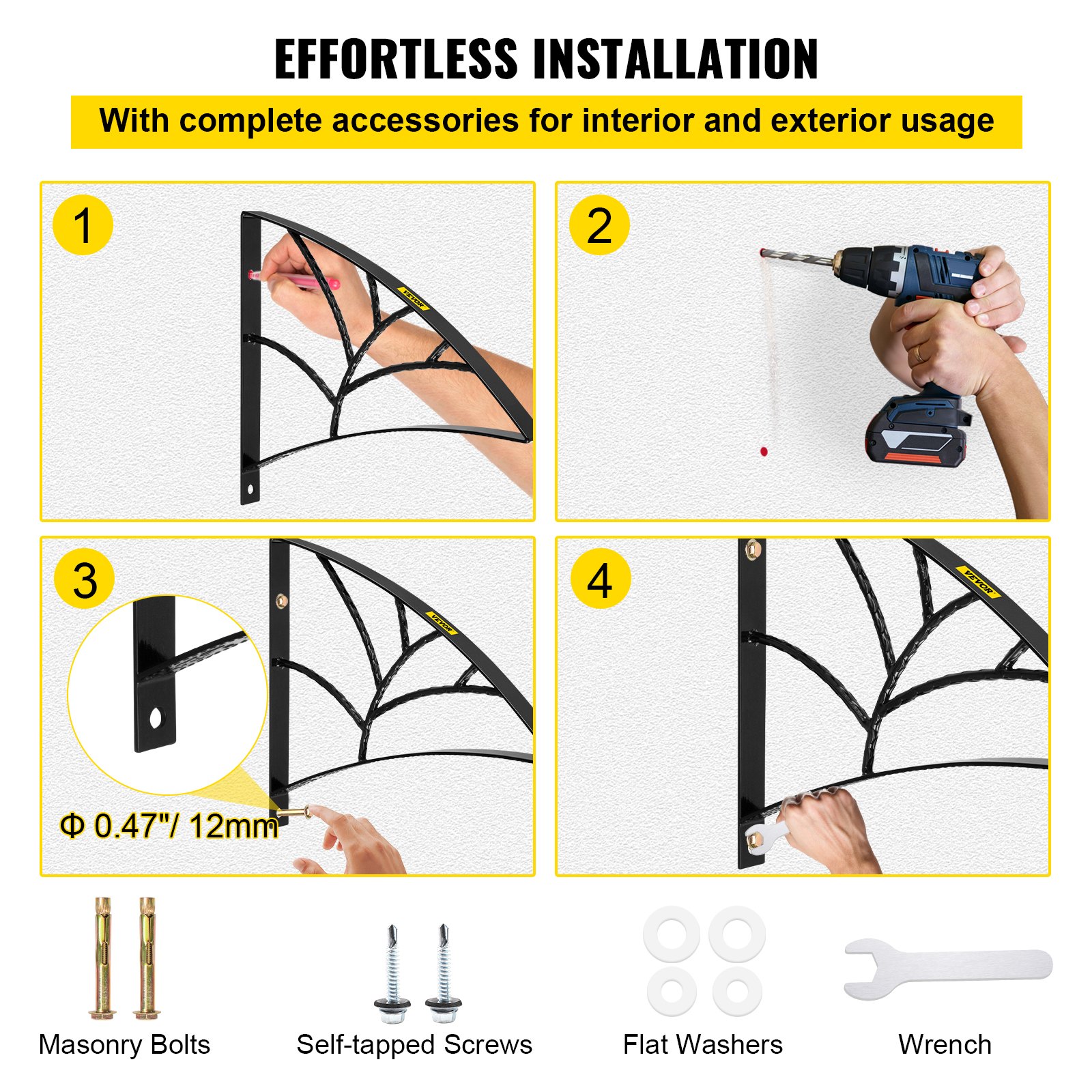 Pasamanos de hierro forjado VEVOR para pared, color negro