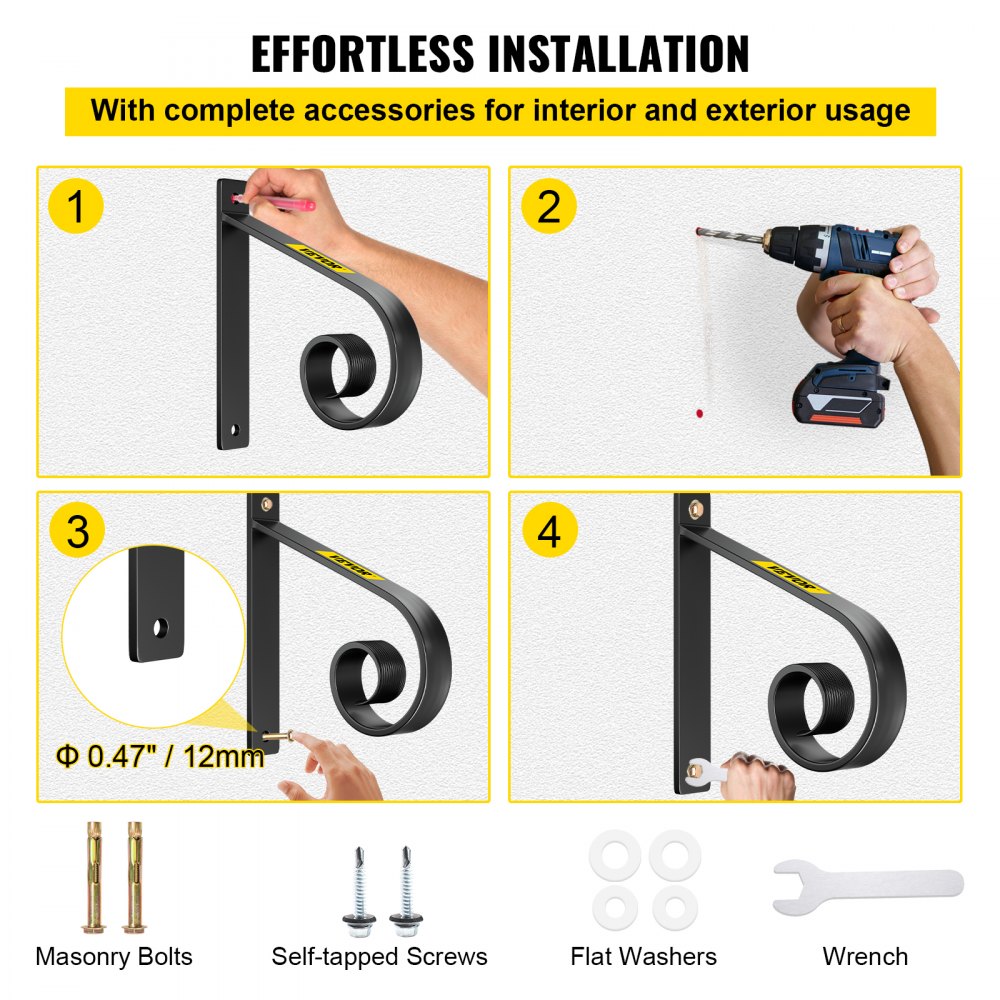 Pasamanos de hierro forjado VEVOR para pared, color negro