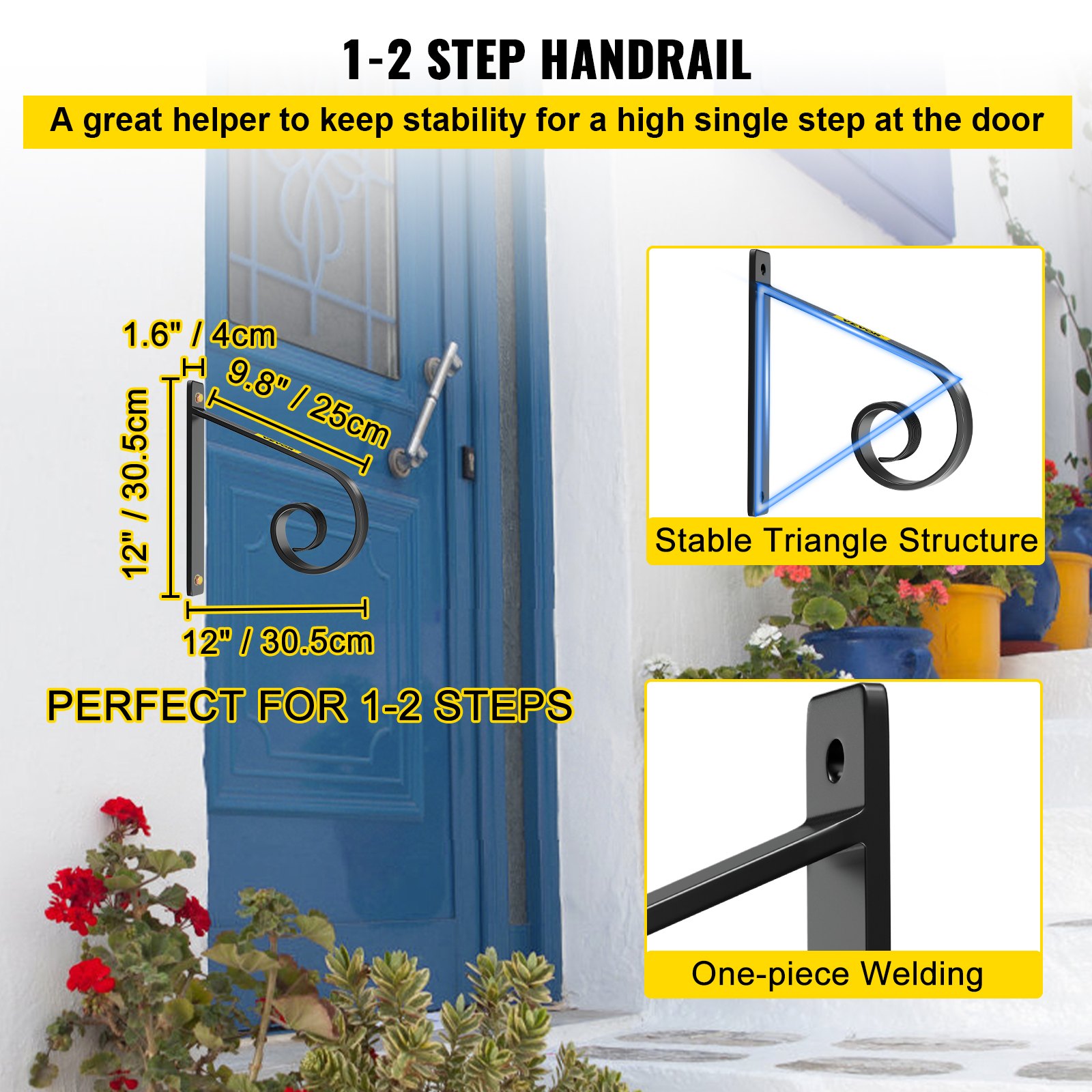 Pasamanos de hierro forjado VEVOR para pared, color negro