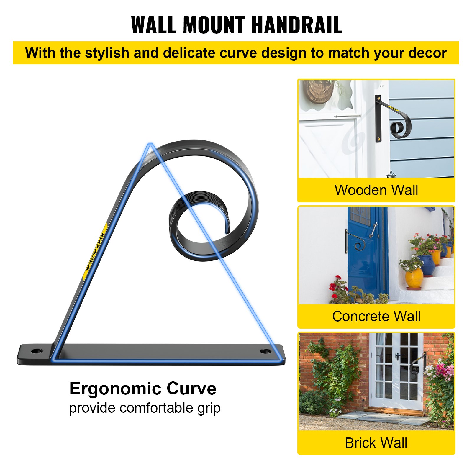 Pasamanos de hierro forjado VEVOR para pared, color negro