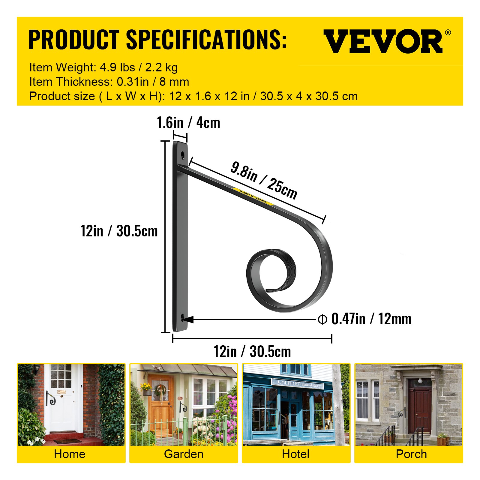 Pasamanos de hierro forjado VEVOR para pared, color negro