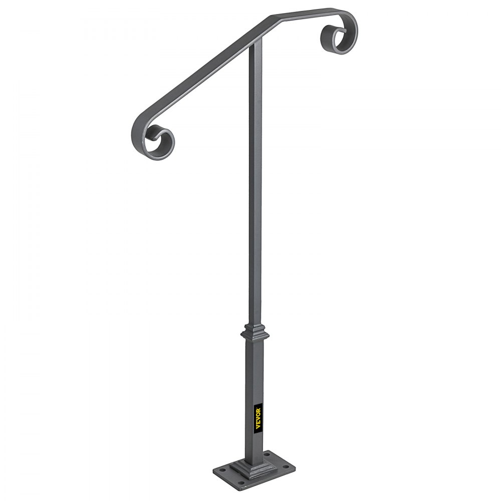 Barandillas VEVOR para escaleras exteriores, aptas para 1 o 2 escalones, barandilla de escalera exterior, barandilla de hierro forjado de un solo poste, barandillas de porche de transición grises para escalones de hormigón o escaleras de madera con base.