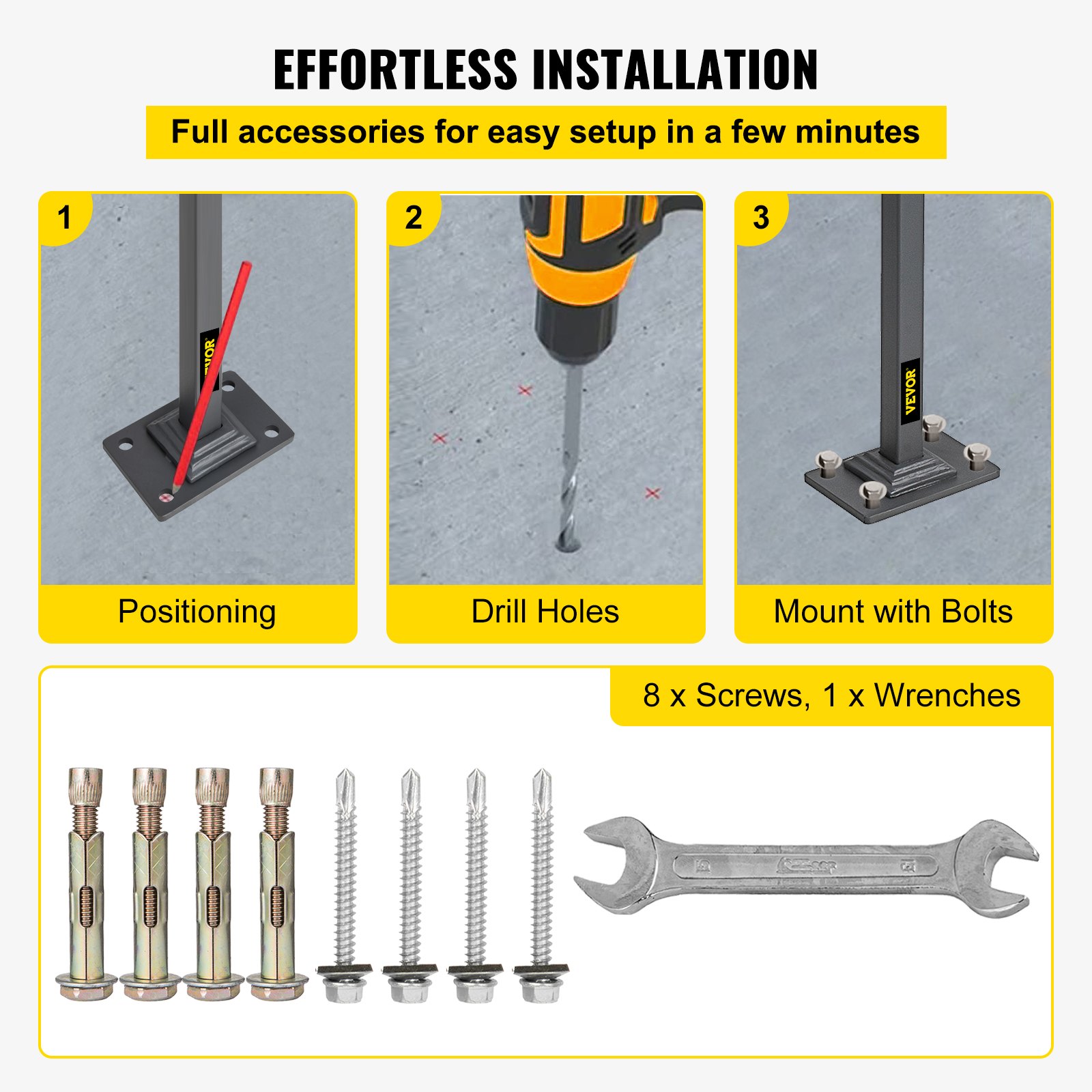 Barandillas VEVOR para escaleras exteriores, aptas para 1 o 2 escalones, barandilla de escalera exterior, barandilla de hierro forjado de un solo poste, barandillas de porche de transición grises para escalones de hormigón o escaleras de madera con base.