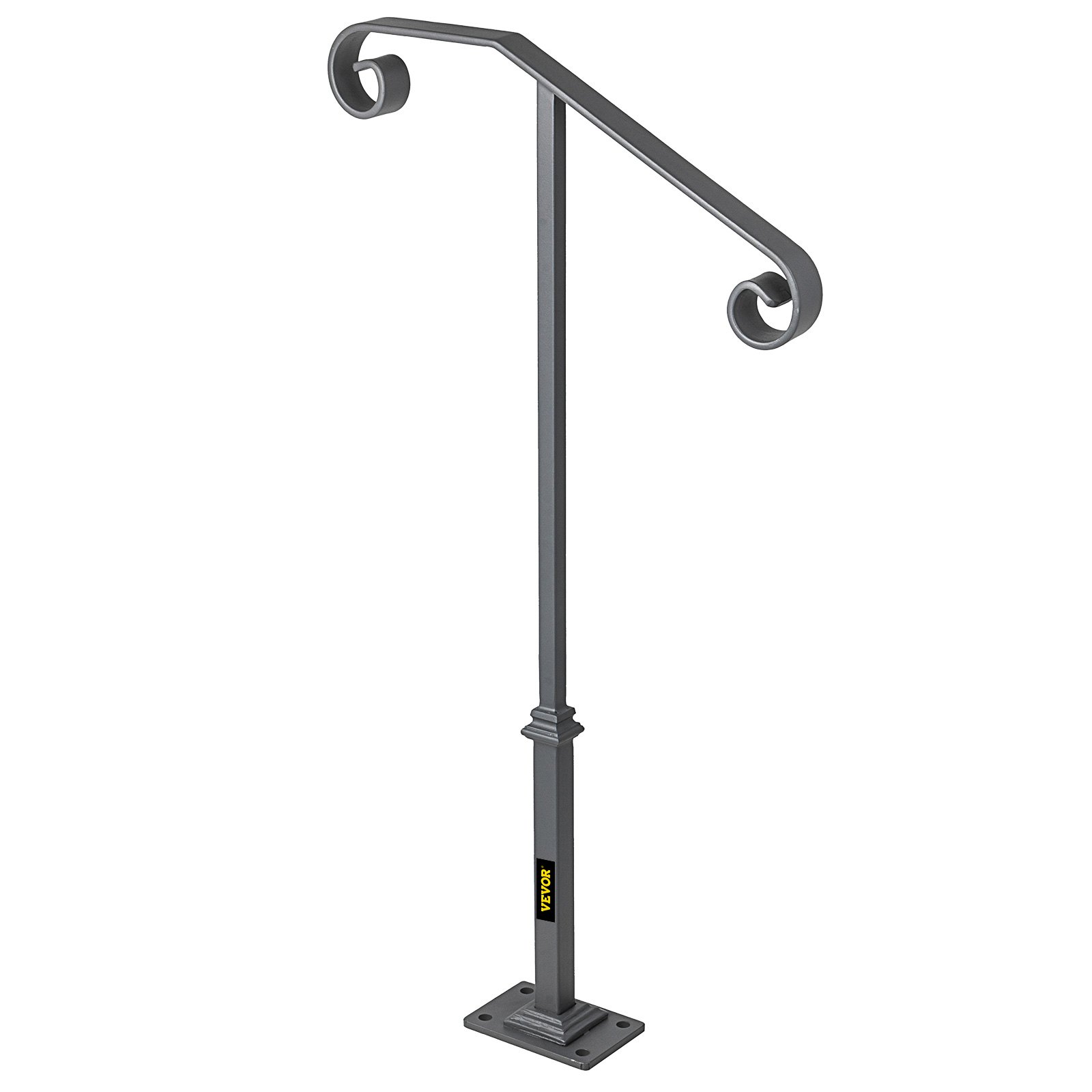 Barandillas VEVOR para escaleras exteriores, aptas para 1 o 2 escalones, barandilla de escalera exterior, barandilla de hierro forjado de un solo poste, barandillas de porche de transición grises para escalones de hormigón o escaleras de madera con base.