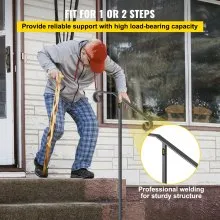 VEVOR Pasamanos de un solo poste Soportes de agarre de escalones de montaje en poste de hierro forjado en el suelo Poste largo Se adapta a 1 o 2 escalones Baranda de un solo poste (gris)