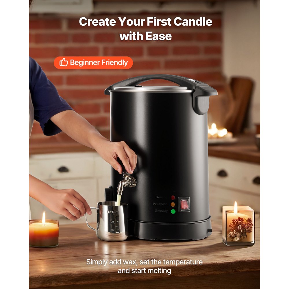 Fundidor de cera VEVOR para hacer velas, 10.6 cuartos de galón, calentamiento rápido y uniforme, con boquilla de fácil vertido y control de temperatura, base en forma de reloj de arena para un flujo suave y antiadherente, olla para fundir cera para hacer velas y jabones.