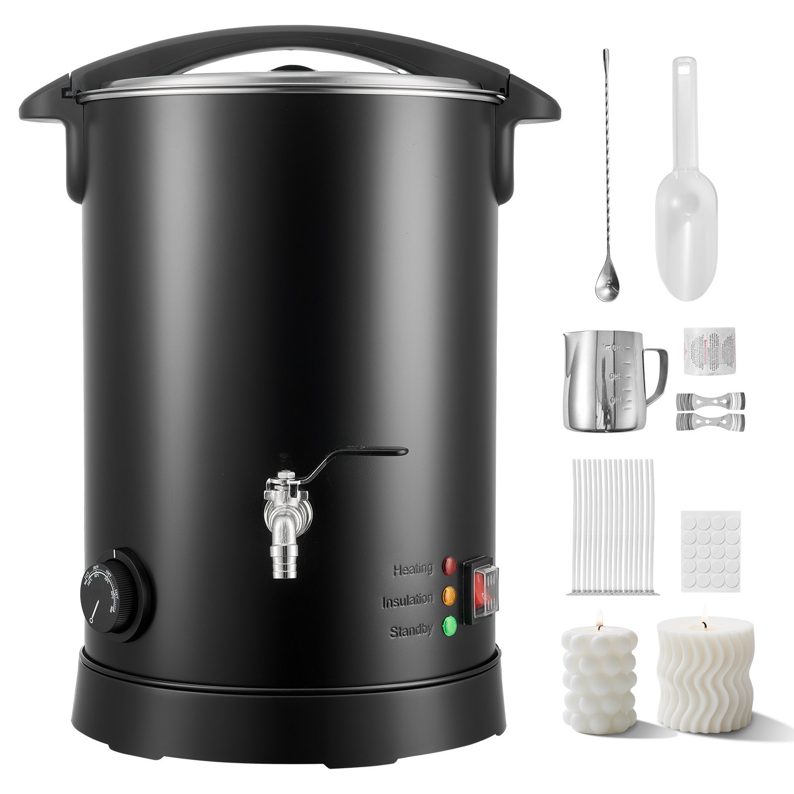 Fundidor de cera VEVOR para hacer velas, 10.6 cuartos de galón, calentamiento rápido y uniforme, con boquilla de fácil vertido y control de temperatura, base en forma de reloj de arena para un flujo suave y antiadherente, olla para fundir cera para hacer velas y jabones.