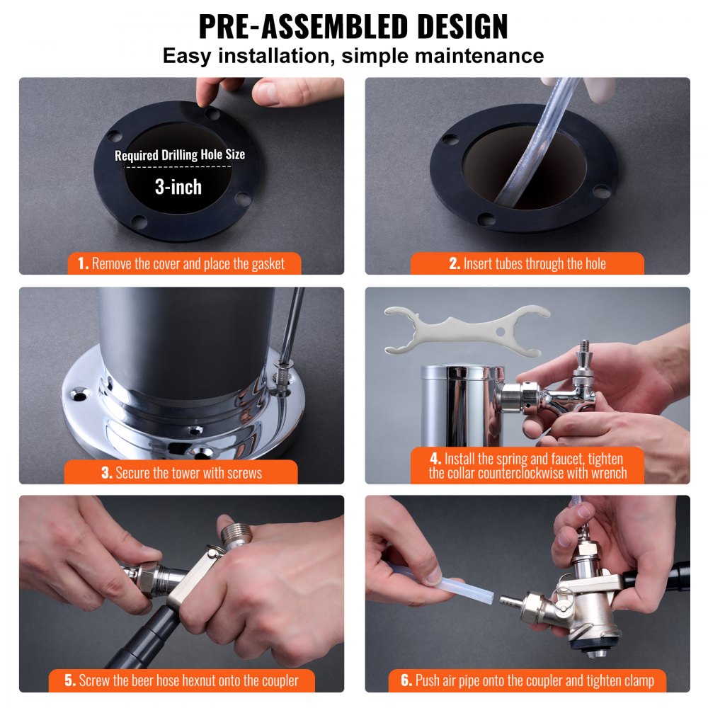 Kit de torre de barril VEVOR, kit de conversión de cerveza de un solo grifo, dispensador de torre de cerveza de barril de acero inoxidable con regulador CGA320 de doble calibre y acoplador de barril D-System, resorte de cierre automático para fiestas, bares y hogares
