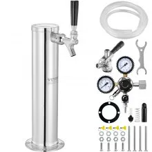 Kit de torre de barril VEVOR, kit de conversión de cerveza de un solo grifo, dispensador de torre de cerveza de barril de acero inoxidable con regulador CGA320 de doble calibre y acoplador de barril D-System, resorte de cierre automático para fiestas, bares y hogares