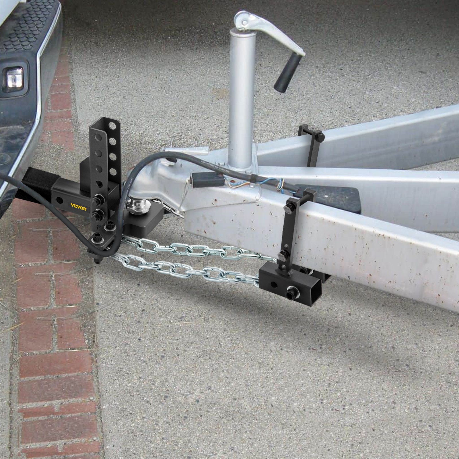 Enganche de distribución de peso VEVOR, enganche de nivelación de carga con capacidad de lengüeta de 1400 lb con control de oscilación, bola de 2-5/16" y caída/elevación de 4" y 4 cadenas y soporte de marco universal, remolque de remolque sin rebote y sin balanceo