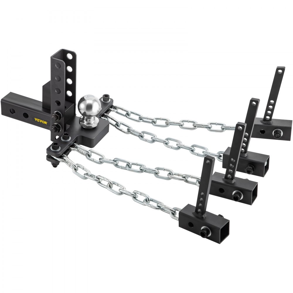 Enganche de distribución de peso VEVOR, capacidad de carga en la lanza de 1000 lb, enganche nivelador con control de balanceo, bola de 2", ajuste de altura/caída de 4", 4 cadenas y soporte de bastidor universal, remolque de remolque sin rebotes ni balanceo.