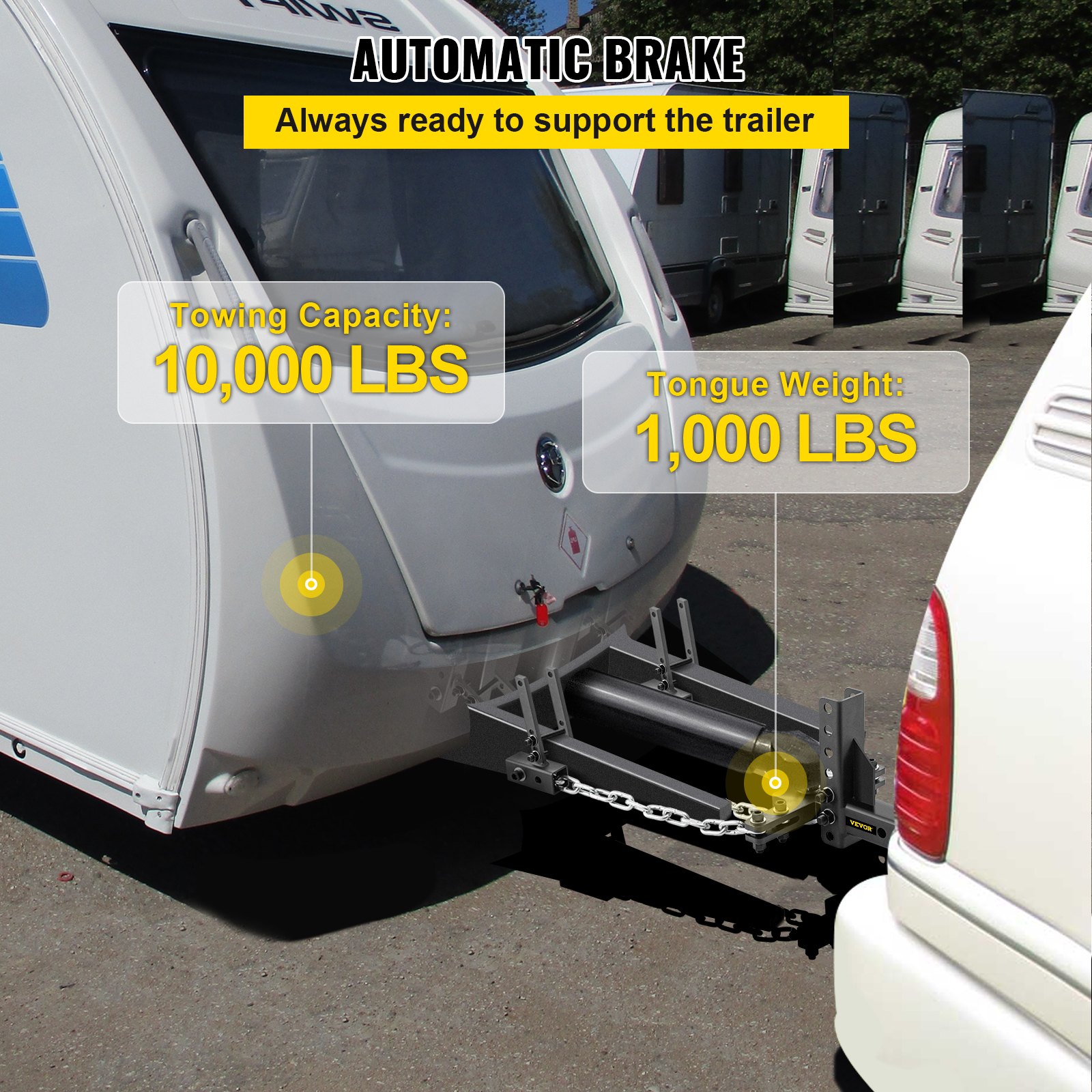 Enganche de distribución de peso VEVOR, capacidad de carga en la lanza de 1000 lb, enganche nivelador con control de balanceo, bola de 2", ajuste de altura/caída de 4", 4 cadenas y soporte de bastidor universal, remolque de remolque sin rebotes ni balanceo.