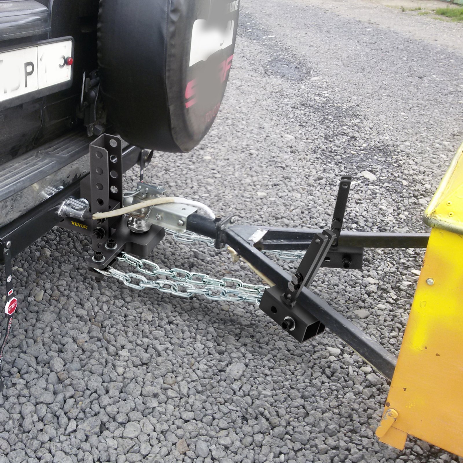Enganche de distribución de peso VEVOR, capacidad de carga en la lanza de 1000 lb, enganche nivelador con control de balanceo, bola de 2", ajuste de altura/caída de 4", 4 cadenas y soporte de bastidor universal, remolque de remolque sin rebotes ni balanceo.