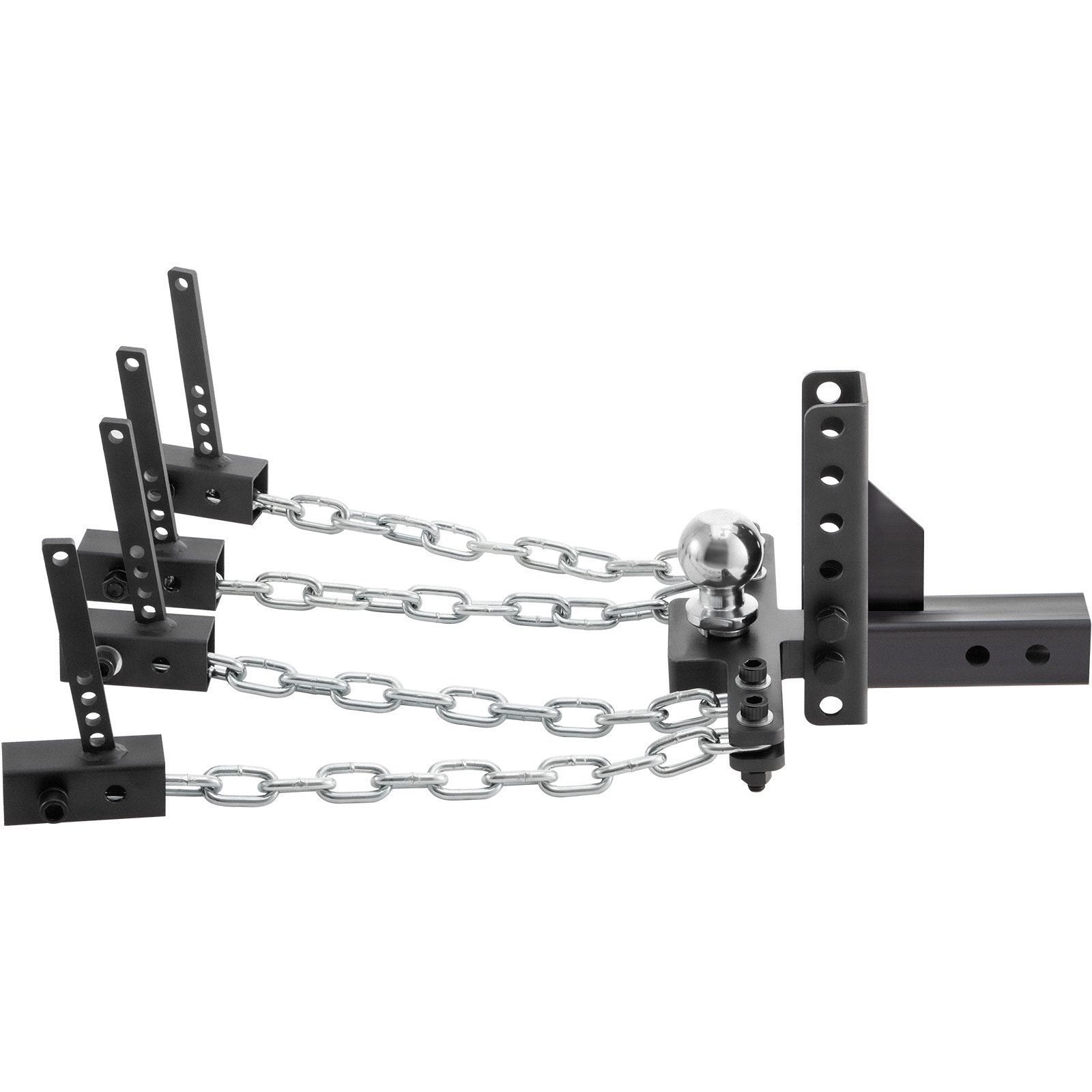 Enganche de distribución de peso VEVOR, capacidad de carga en la lanza de 1000 lb, enganche nivelador con control de balanceo, bola de 2", ajuste de altura/caída de 4", 4 cadenas y soporte de bastidor universal, remolque de remolque sin rebotes ni balanceo.