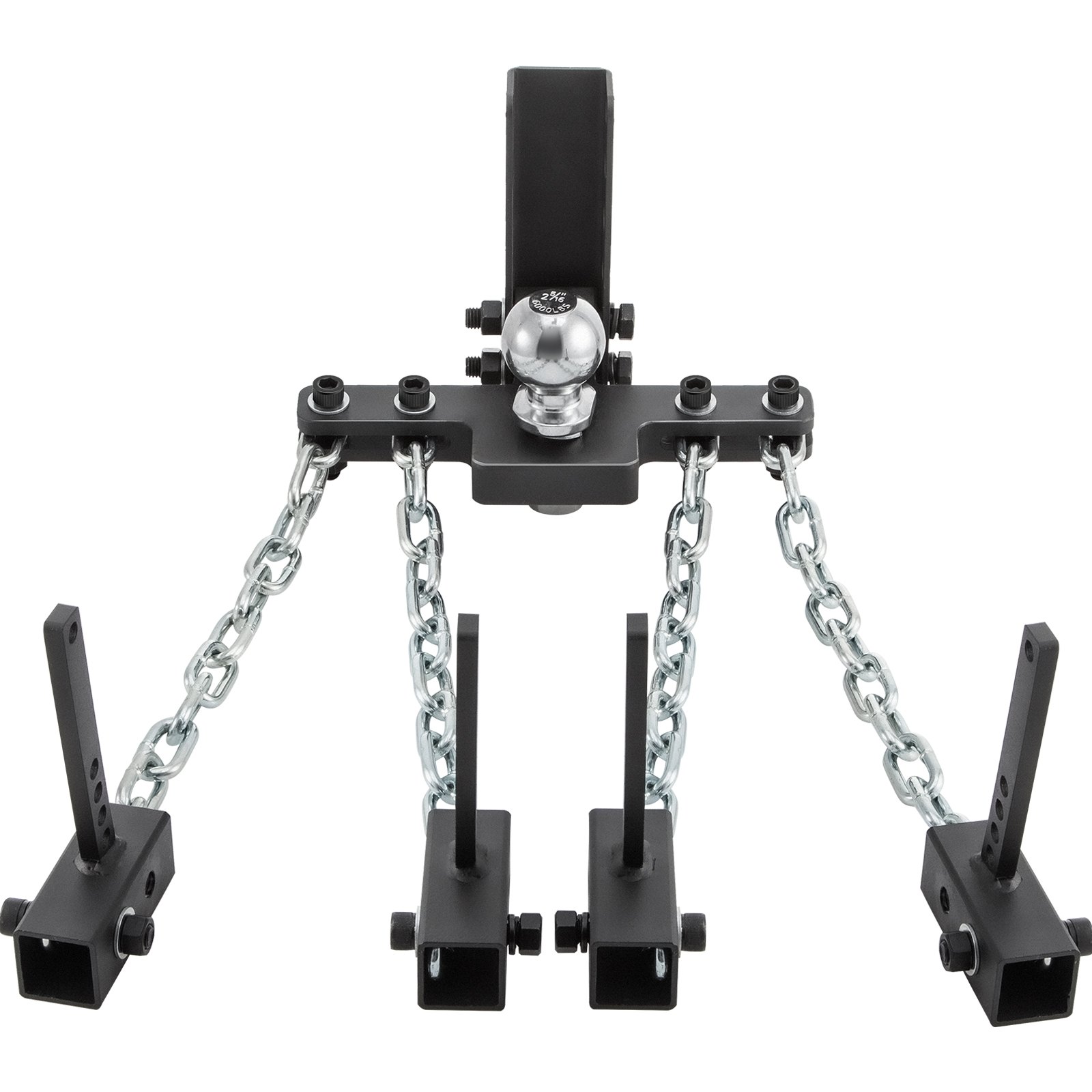 Enganche de distribución de peso VEVOR, capacidad de carga en la lanza de 1000 lb, enganche nivelador con control de balanceo, bola de 2", ajuste de altura/caída de 4", 4 cadenas y soporte de bastidor universal, remolque de remolque sin rebotes ni balanceo.