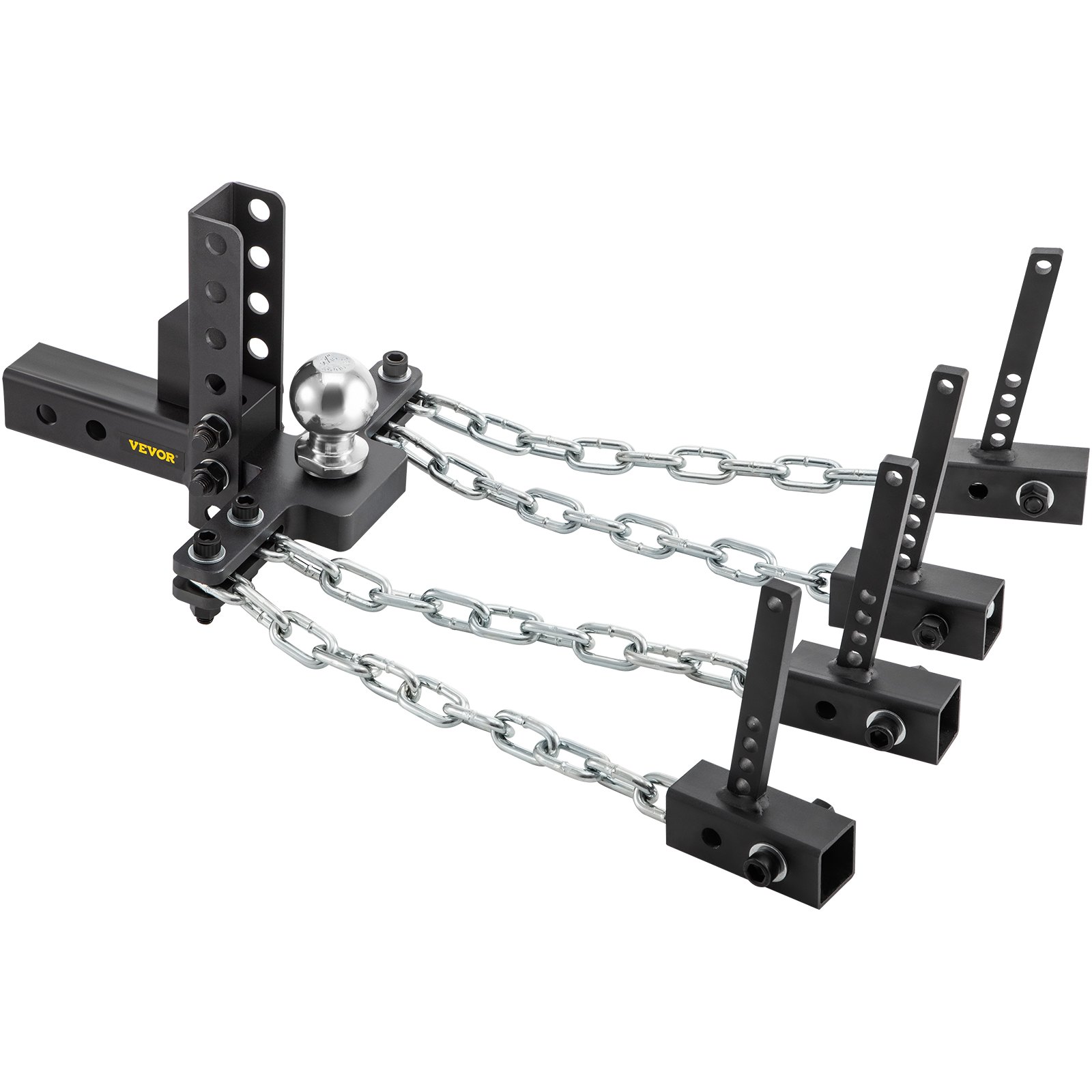 Enganche de distribución de peso VEVOR, capacidad de carga en la lanza de 1000 lb, enganche nivelador con control de balanceo, bola de 2", ajuste de altura/caída de 4", 4 cadenas y soporte de bastidor universal, remolque de remolque sin rebotes ni balanceo.