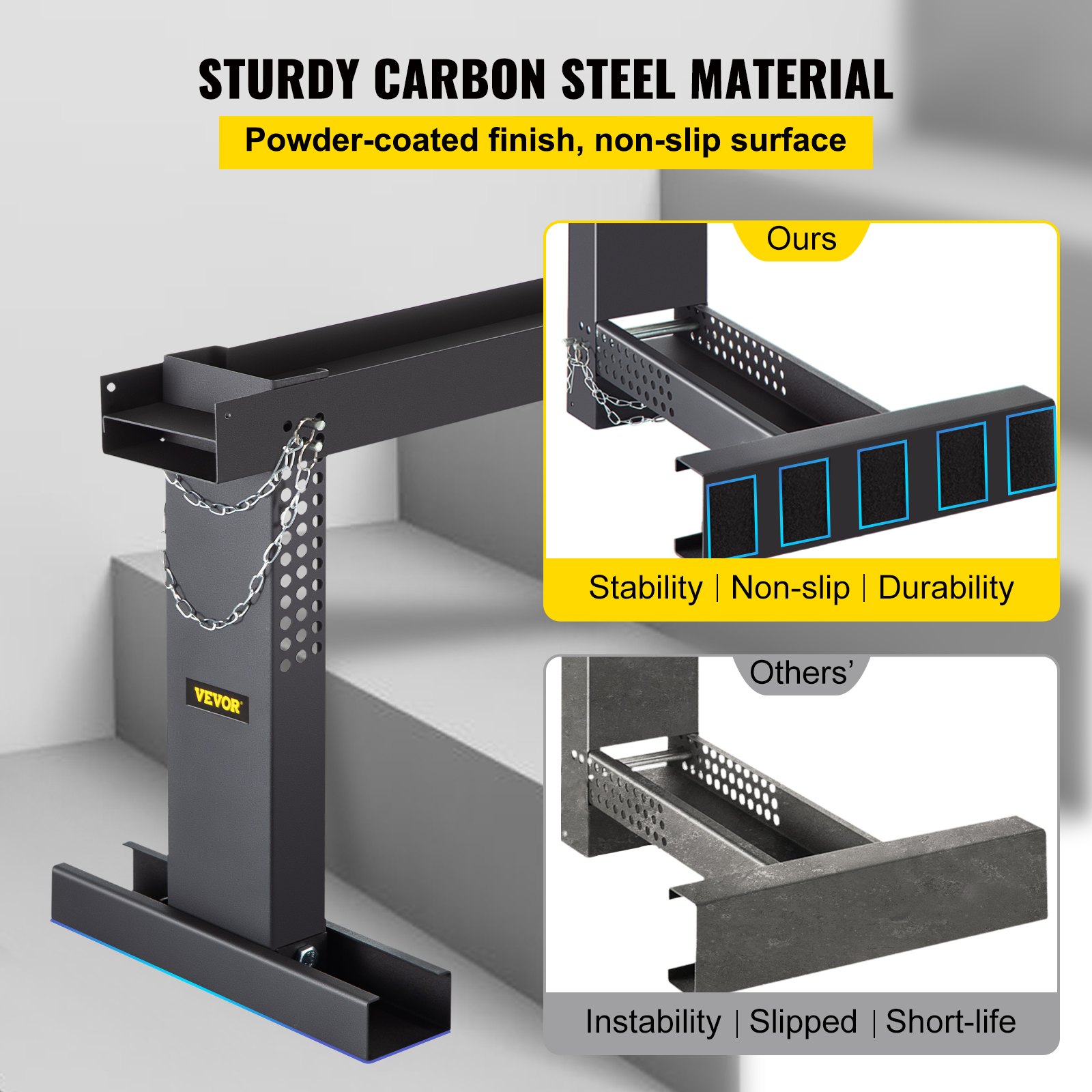 Extensor de escalera VEVOR en escaleras que muestra estabilidad, superficie antideslizante y durabilidad.