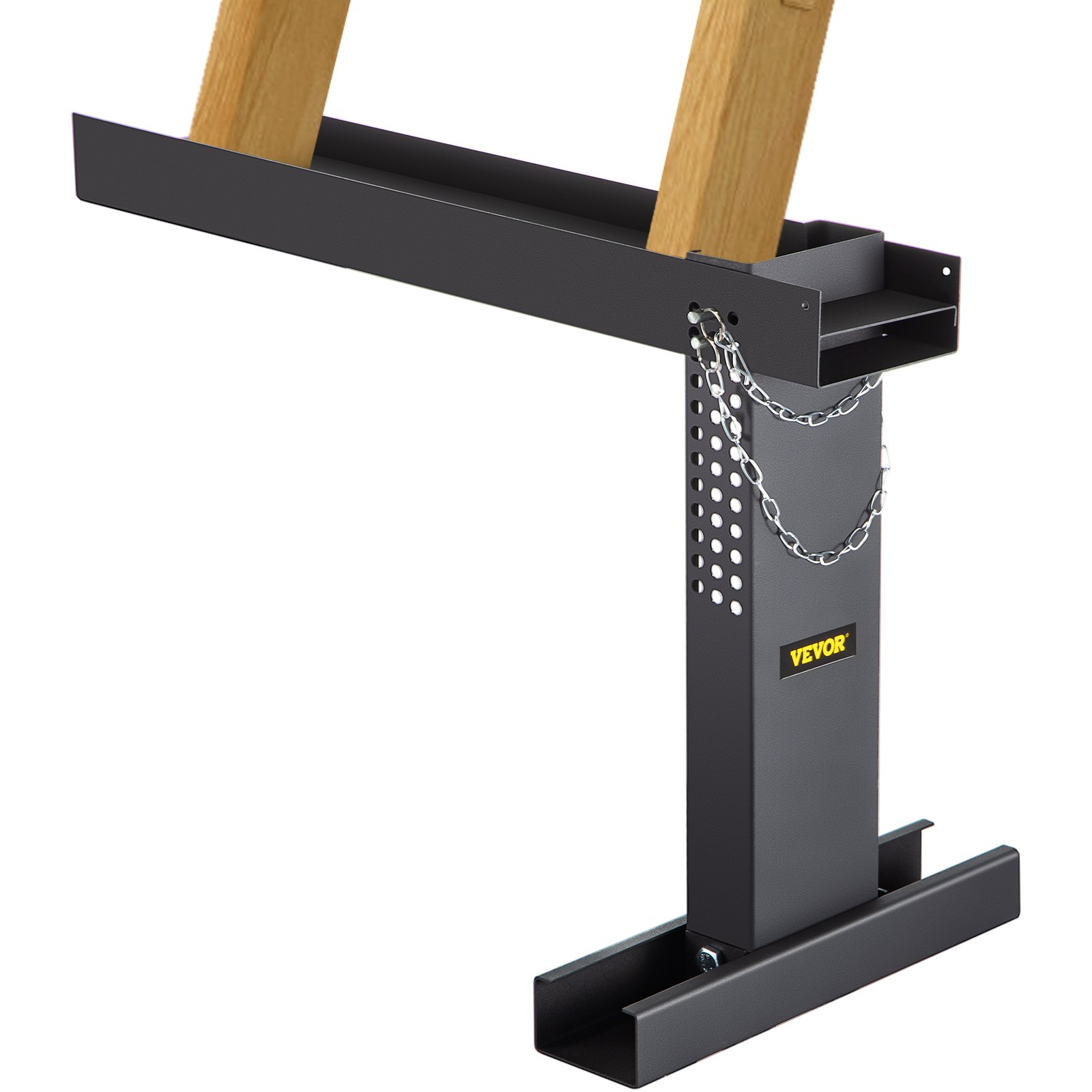 Extensor de escalera VEVOR con estabilizador de metal y escalera de madera.