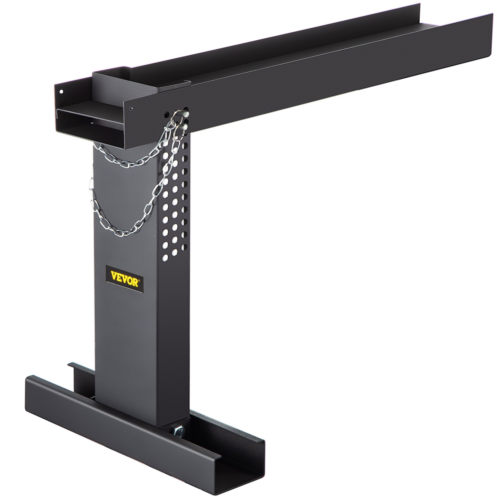 Extensor de escalera VEVOR, metal negro con cadena y orificios ajustables.