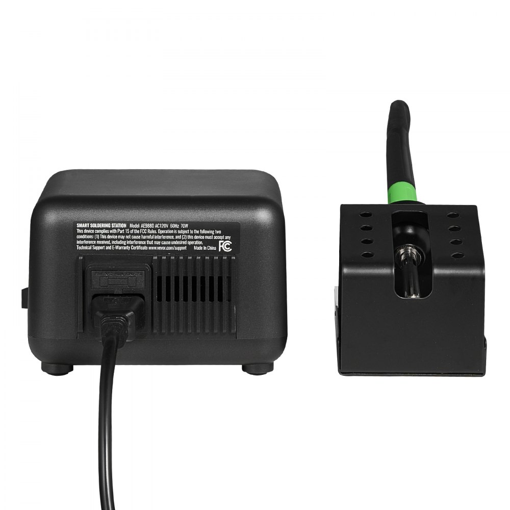Estación de soldadura VEVOR, kit de 70 W con pantalla digital, control de temperatura de 50 °C a 490 °C y transformador integrado, modo de espera y suspensión automáticos, con 5 puntas de soldadura, 10 g de alambre de soldadura y pinzas.