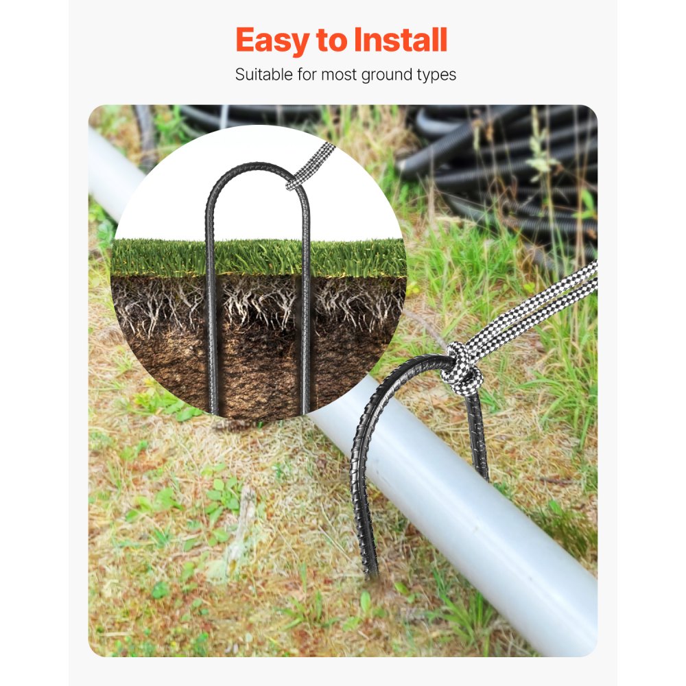 Estacas de refuerzo VEVOR, 12 pulgadas, resistentes, de 0,32 pulgadas de diámetro, en forma de U, anclajes de suelo de acero galvanizado con punta de cincel y revestimiento resistente a la corrosión, para soporte de jardinería, cercas, tiendas de campaña (paquete de 8).