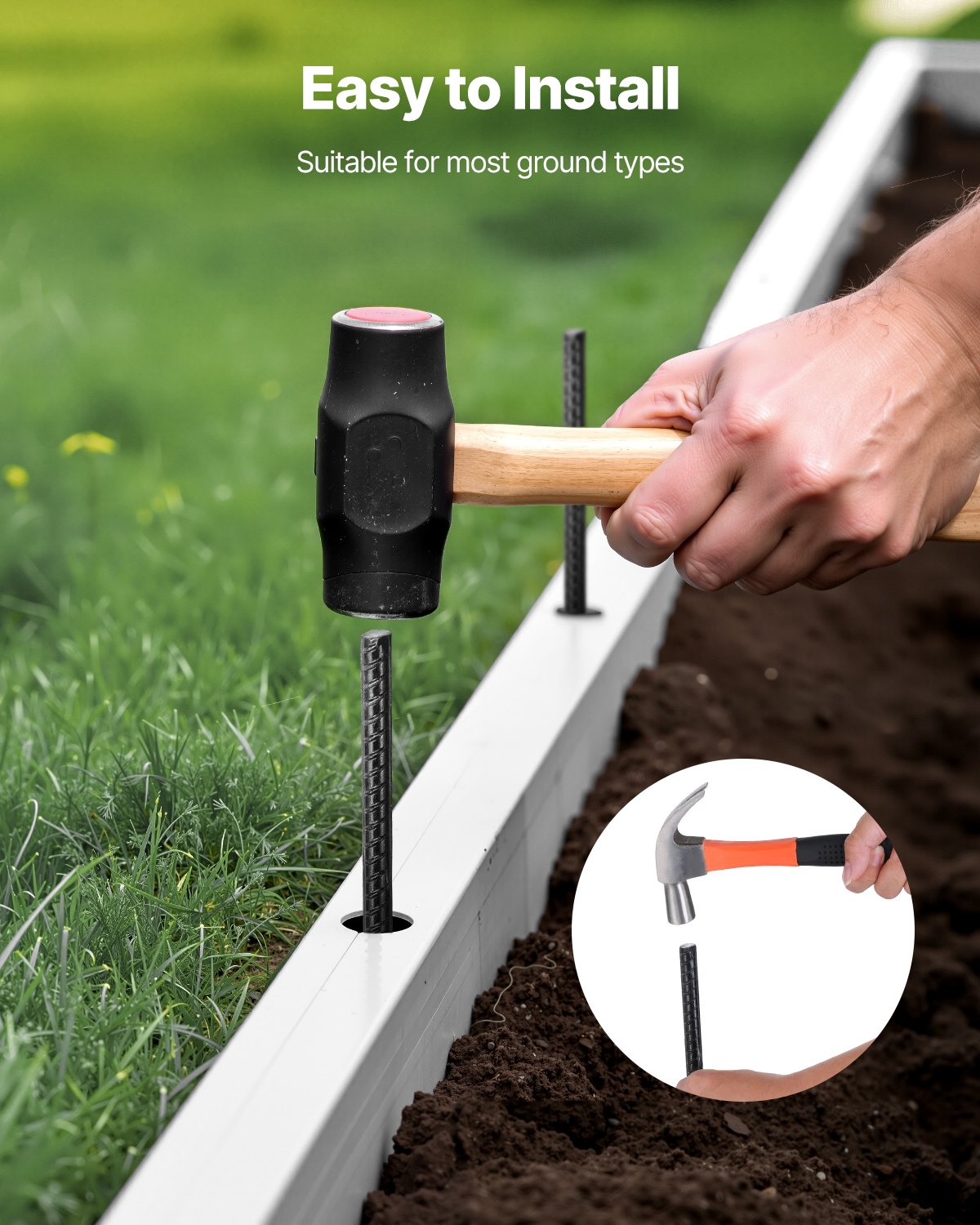 Estacas de refuerzo VEVOR de 40,6 cm (16 pulgadas), resistentes, de 1,14 cm (0,45 pulgadas) de diámetro, de acero galvanizado recto, con punta de cincel y revestimiento resistente a la oxidación, para jardinería, cercas y tiendas de campaña (paquete de 16)