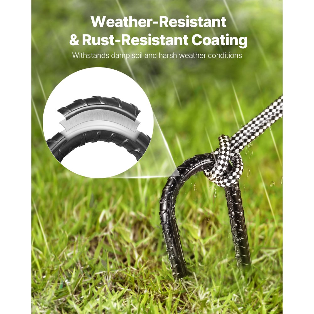 Estacas de refuerzo VEVOR de 30 cm, resistentes, con gancho en J de 1 cm de diámetro, anclajes de acero galvanizado con punta de cincel y revestimiento resistente a la oxidación, para jardinería, cercas y tiendas de campaña (paquete de 16)