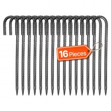 Estacas de refuerzo VEVOR de 30 cm, resistentes, con gancho en J de 1 cm de diámetro, anclajes de acero galvanizado con punta de cincel y revestimiento resistente a la oxidación, para jardinería, cercas y tiendas de campaña (paquete de 16)