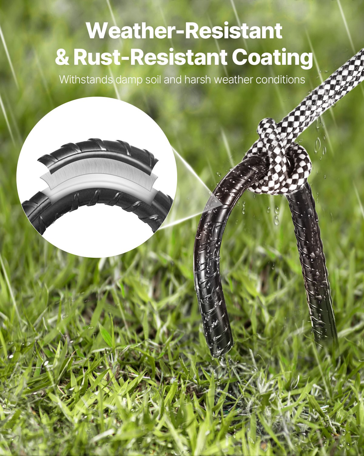 Estacas de refuerzo VEVOR de 40,6 cm (16 pulgadas), resistentes, con gancho en J de 1 cm (0,4 pulgadas) de diámetro, anclajes de acero galvanizado con punta de cincel y revestimiento resistente a la oxidación, para jardinería, cercas y tiendas de campaña (paquete de 24)