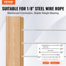 VEVOR Paquete de 122 terminales de ajuste de extremo de tensión de perno roscado para barandilla de cable de cubierta de 1/8", acero inoxidable T316, tensor de barandilla de cable de 1/8" para poste de madera/metal, plateado