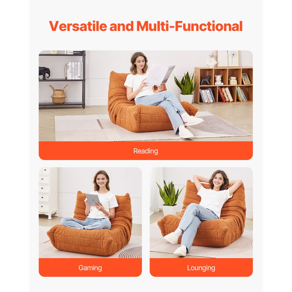 Sillón Puff VEVOR en forma de L con reposabrazos suaves y bolsillo de almacenamiento, relleno de espuma viscoelástica 25D y funda de terciopelo suave, ideal para dormitorio o sala de juegos, color marrón.